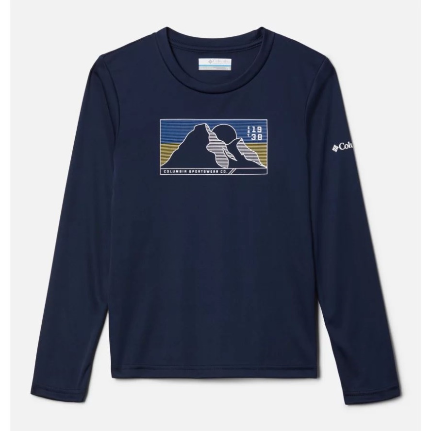 Columbia Sale Boys' Grizzly Peak Long Sleeve Graphic T-Shirt Collegiate Navy/Line Scape
