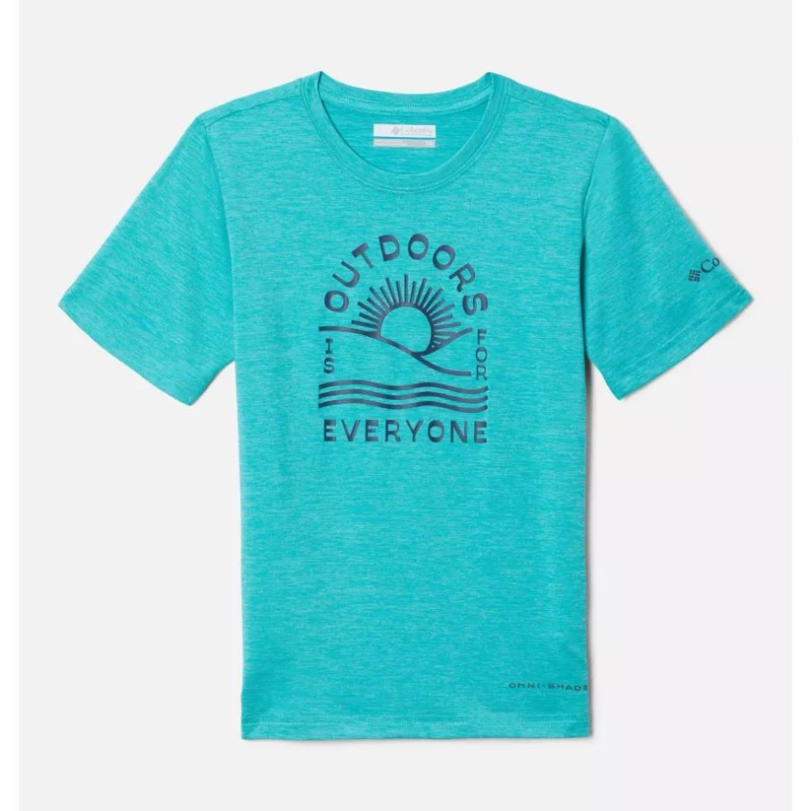 Columbia Sale Boys' Mount Echo Short Sleeve Graphic Shirt Bright Aqua Hthr/Outdoors Everyone Grx