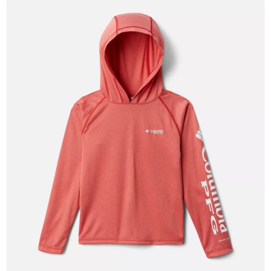 Columbia Sale Boys' PFG Terminal Tackle Heather Hoodie Red Spark Heather/White Logo