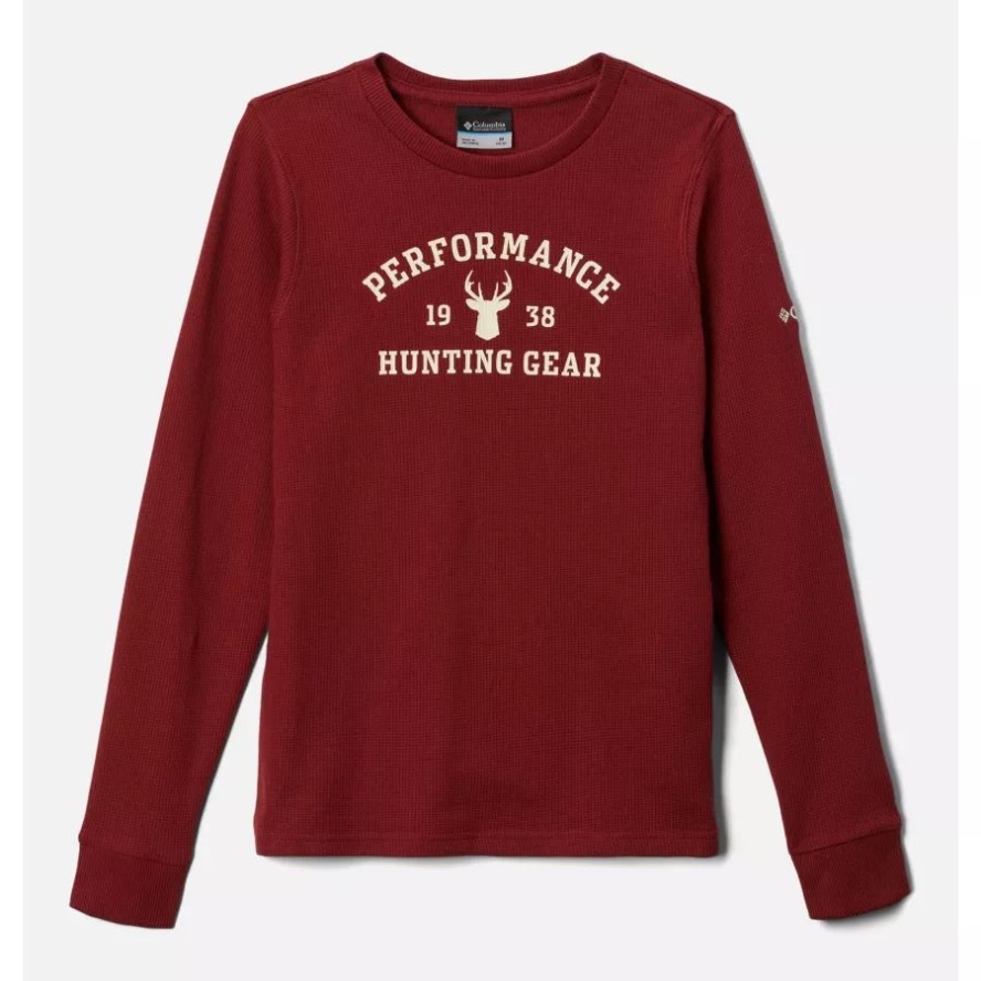 Columbia Sale Boys' PHG Roughtail University Waffle Long Sleeve Shirt Red Jasper/Chalk - Buck