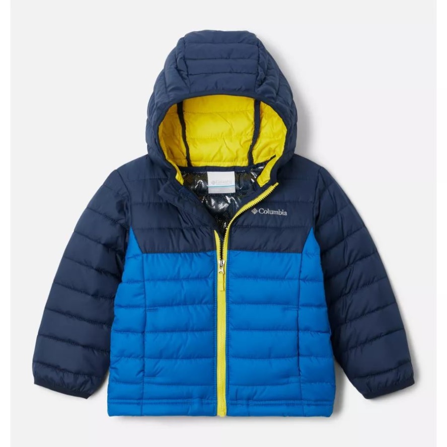 Columbia Sale Boys' Toddler Powder Lite Hooded Jacket Bright Indigo/Coll Navy/Laser Lemon
