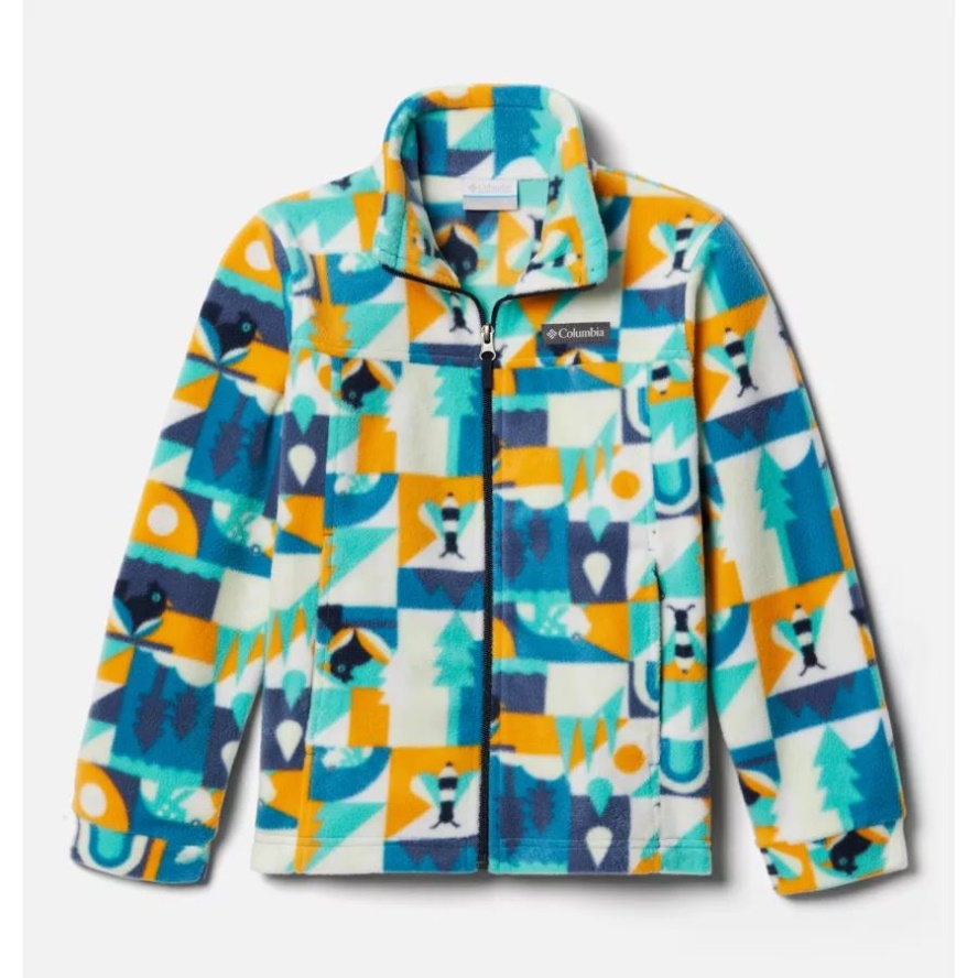 Columbia Sale Boys' Zing III Printed Fleece Jacket Deep Marine Summer Escape