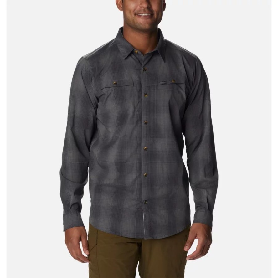 Columbia Sale Brand City Grey Soft Ombre Men's Newton Ridge II Plaid Long Sleeve Shirt
