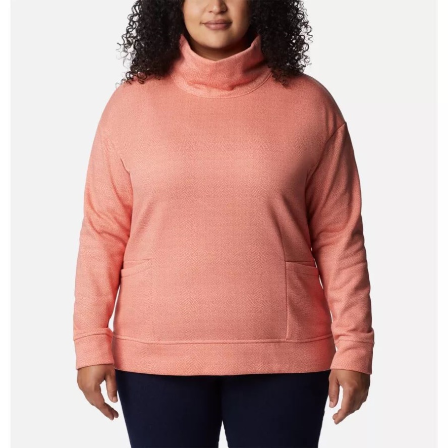 Columbia Sale Brand Dark Coral Herringbone Women's Columbia Sale Brand Lodge Funnel Pullover Plus Size