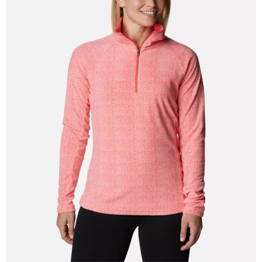 Columbia Sale Brand Women's Glacial IV Print Half Zip Pullover Blush Pink Herringbone Print