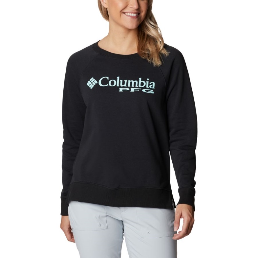 Columbia Sale Brand Women's PFG Slack Water French Terry Crew Sweatshirt Black