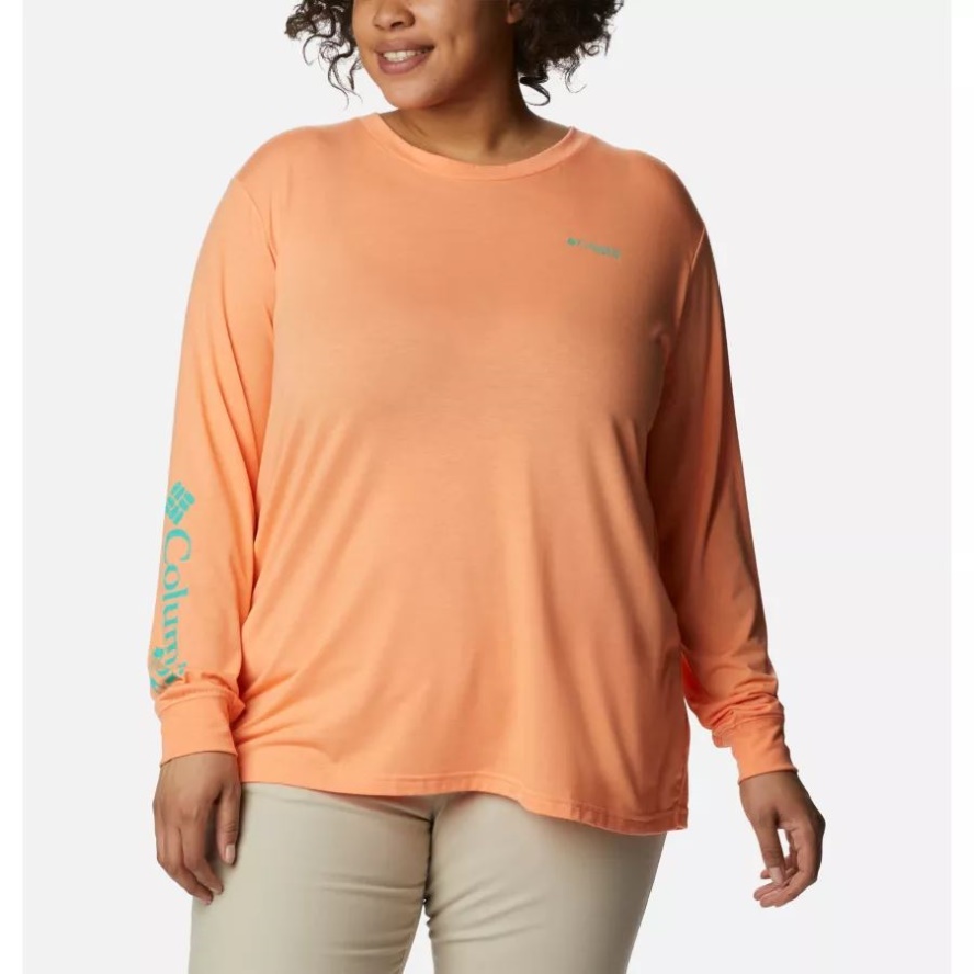 Columbia Sale Bright Nectar/Elctrc Turq Gradient Women's PFG Slack Water Graphic Long Sleeve Shirt Plus Size