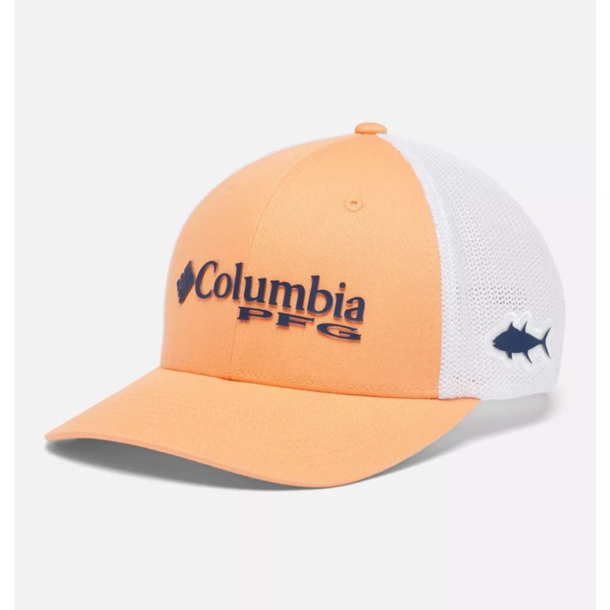 Columbia Sale Bright Nectar/White PFG Logo Mesh Ball Cap High Crown