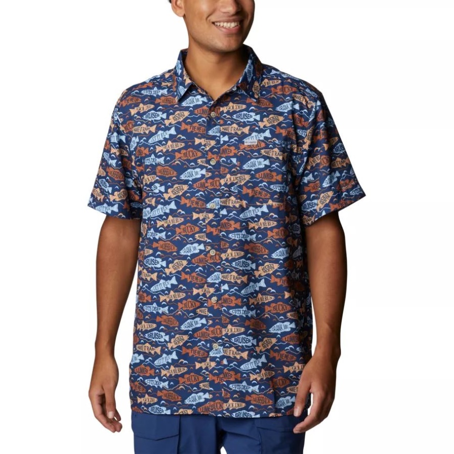 Columbia Sale Carbon Fishfinder Print Men's PFG Super Slack Tide Camp Shirt