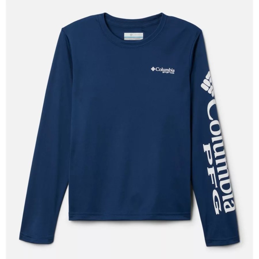 Columbia Sale Carbon/White Logo Kids' PFG Terminal Tackle Long Sleeve Tee