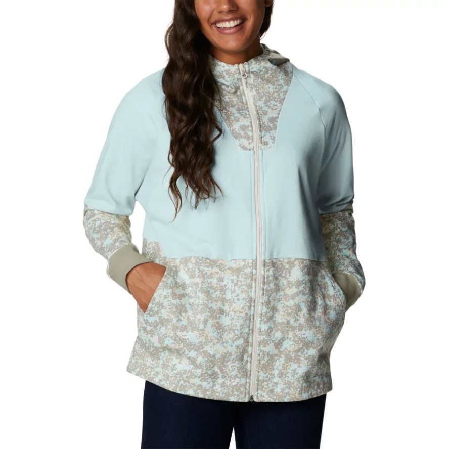 Columbia Sale Chalk Dotty Disguise/Safari Women's Columbia Sale Lodge French Terry Hooded Full-Zip Jacket