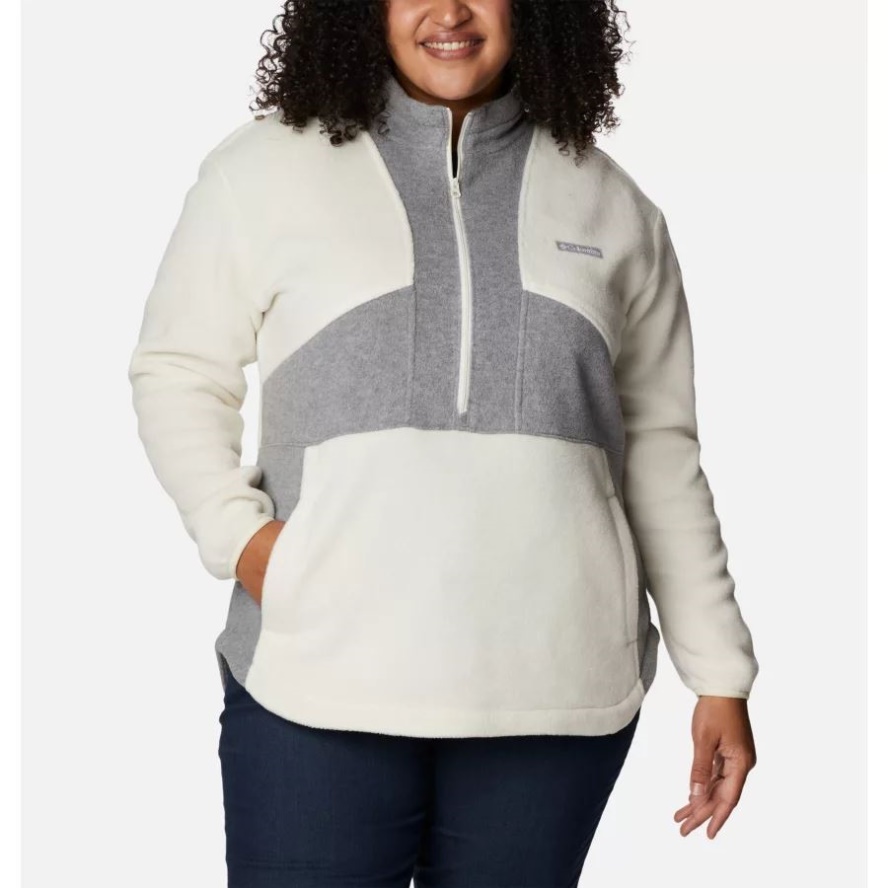 Columbia Sale Chalk/Light Grey Heather Women's Benton Springs Colorblock Half Zip Fleece Pullover Plus Size
