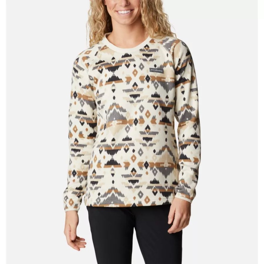 Columbia Sale Chalk Rocky MT Print Women's Sweater Weather Fleece Crew Shirt