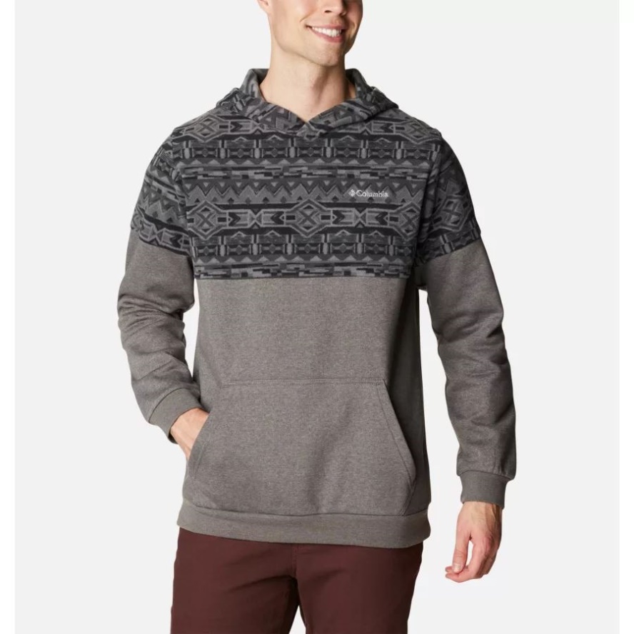 Columbia Sale Charcoal Heather/Black 80s Stripe Print Men's Trek Printed Hoodie