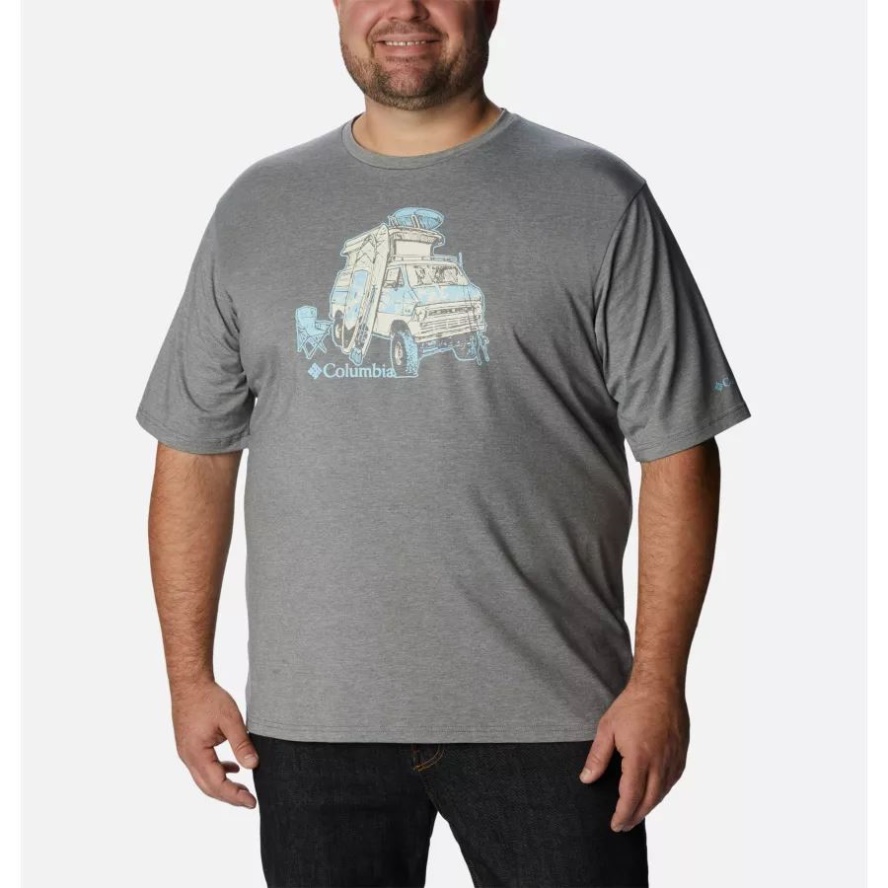 Columbia Sale City Grey Heather/H2O Fanatic 2 Men's Sun Trek Technical T-Shirt Extended Size