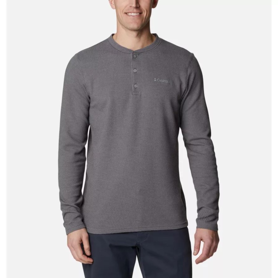 Columbia Sale City Grey Heather Men's Pine Peak Waffle Long Sleeve Henley