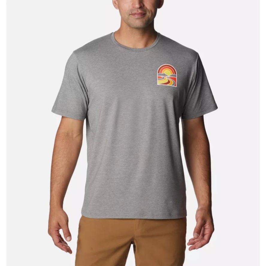 Columbia Sale City Grey Heather/Suntrek Trails Chest Men's Sun Trek Technical T-Shirt