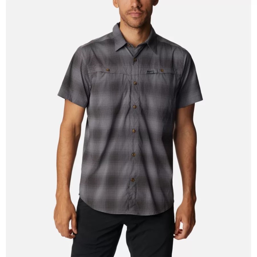 Columbia Sale City Grey Soft Ombre Men's Newton Ridge Plaid Short Sleeve Shirt