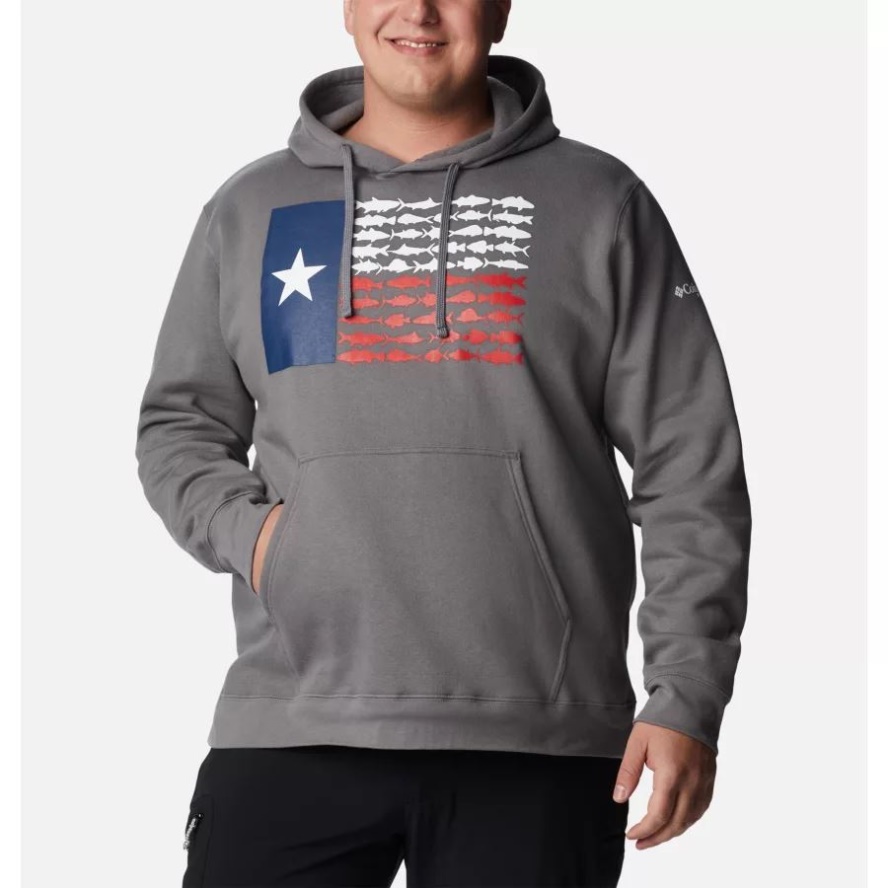 Columbia Sale City Grey/Texas Men's PFG Fish Flag II Hoodie Big
