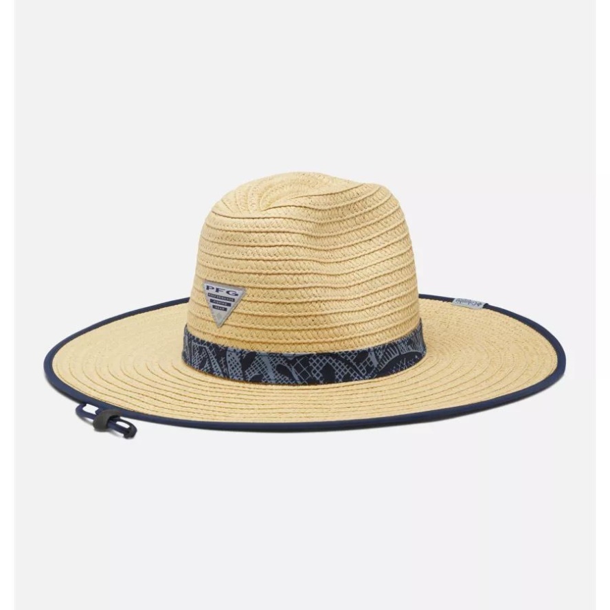 Columbia Sale Collegiate Navy Crosshatched Tuna PFG Baha Straw Hat