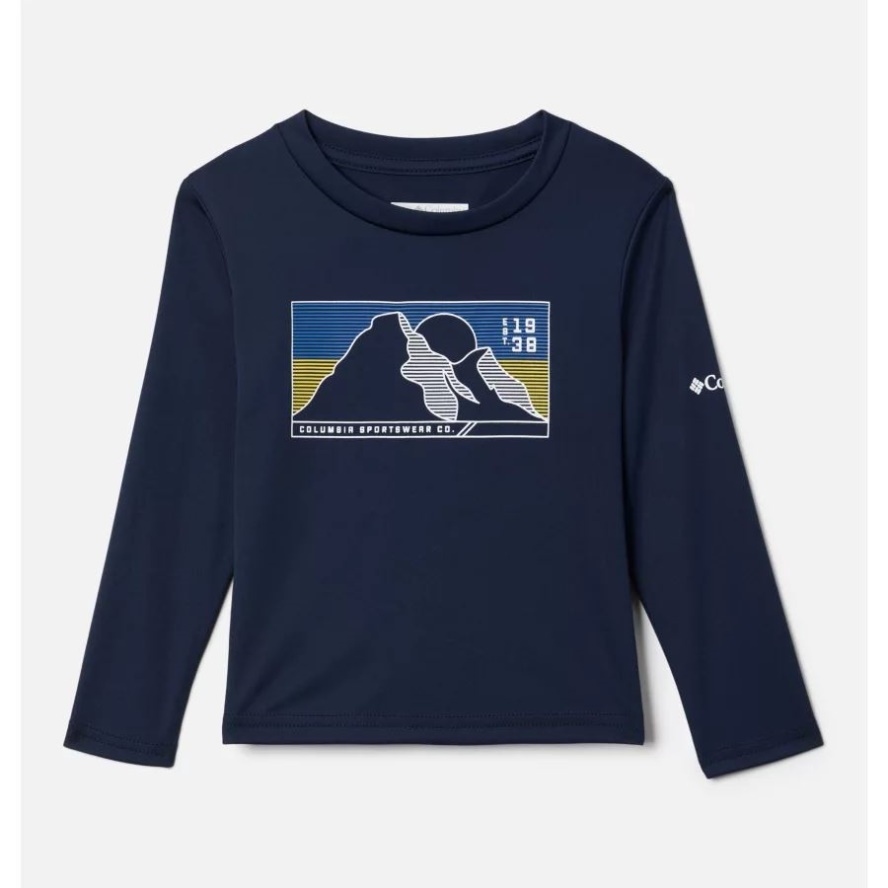 Columbia Sale Collegiate Navy/Line Scape Boys' Toddler Grizzly Peak Long Sleeve Graphic T-Shirt