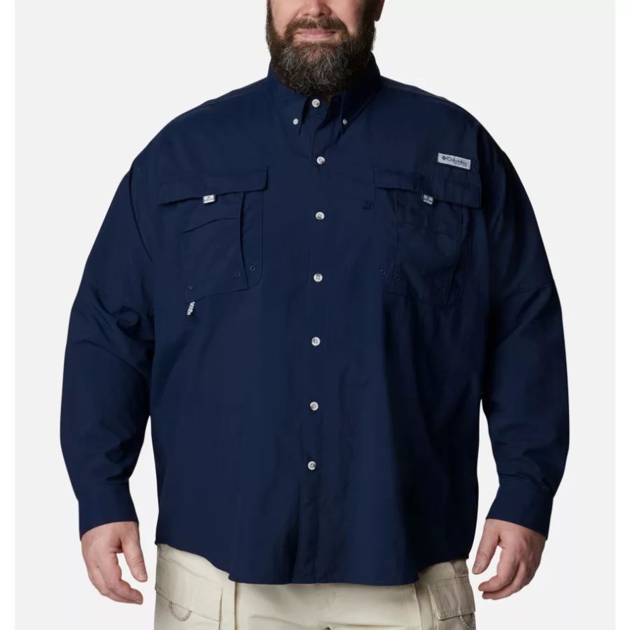 Columbia Sale Collegiate Navy Men's PFG Bahama II Long Sleeve Shirt Big