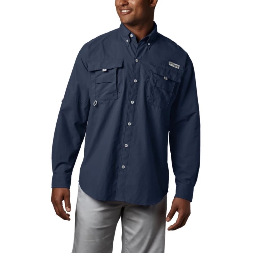 Columbia Sale Collegiate Navy Men's PFG Bahama II Long Sleeve Shirt