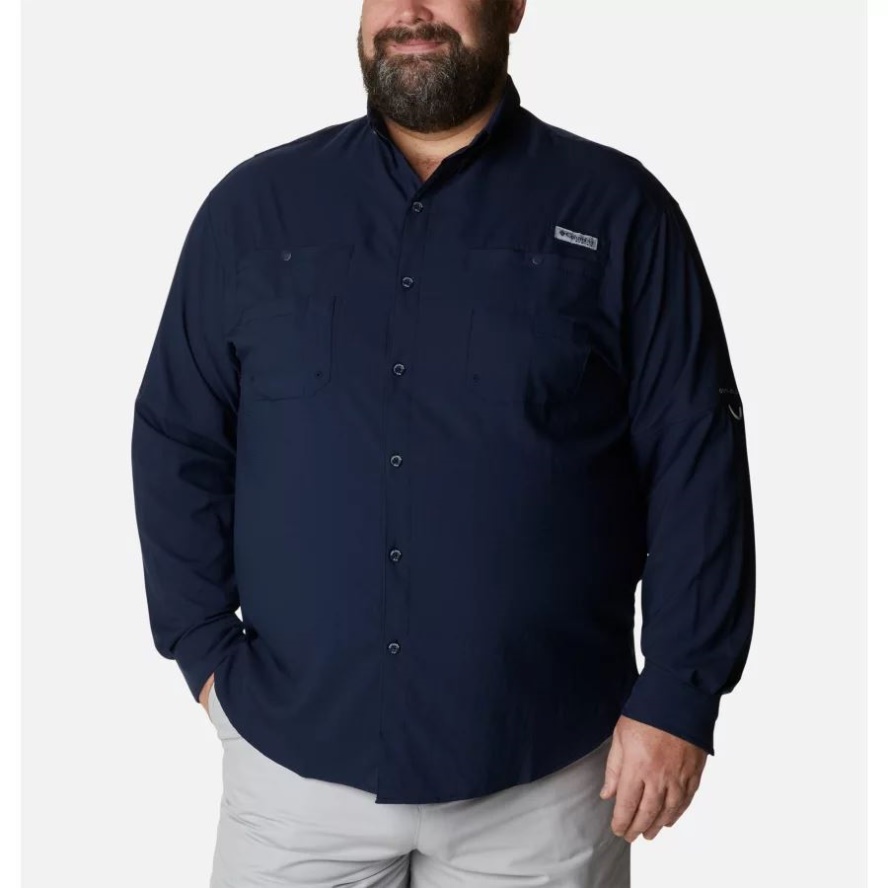 Columbia Sale Collegiate Navy Men's PFG Tamiami II Long Sleeve Shirt Big