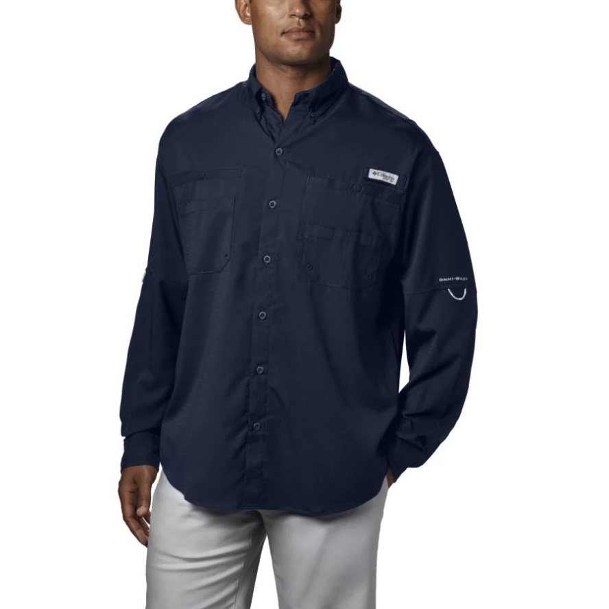 Columbia Sale Collegiate Navy Men's PFG Tamiami II Long Sleeve Shirt Tall