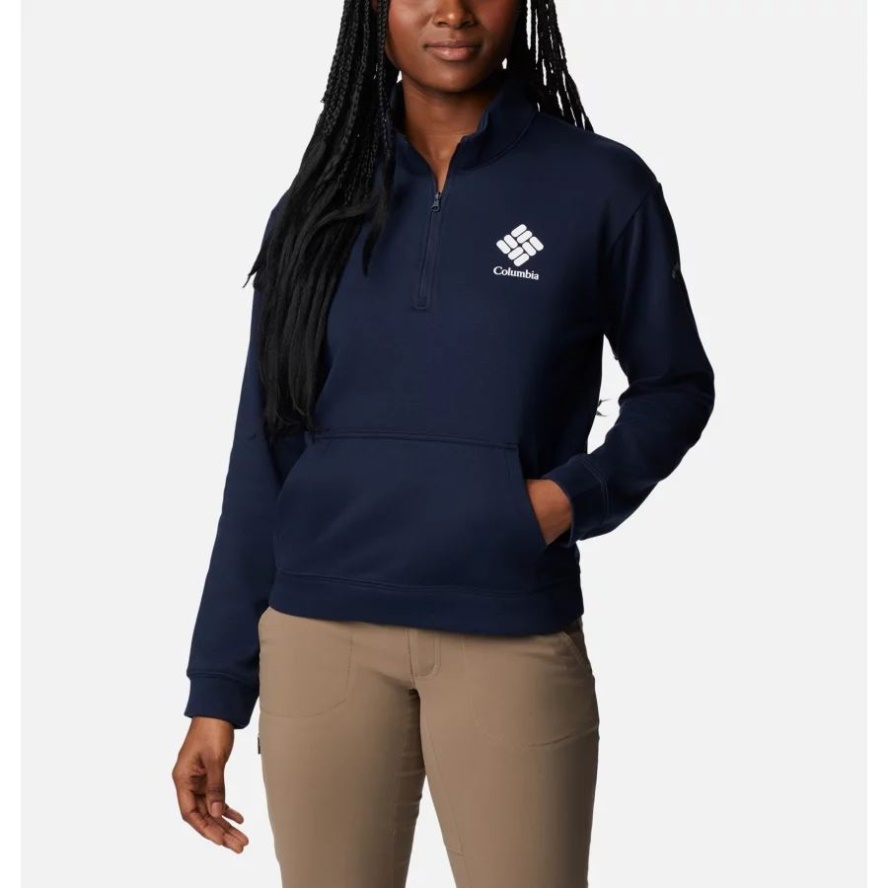 Columbia Sale Collegiate Navy/White CSC Stacked Logo Women's Columbia Sale Trek French Terry Half Zip Sweatshirt