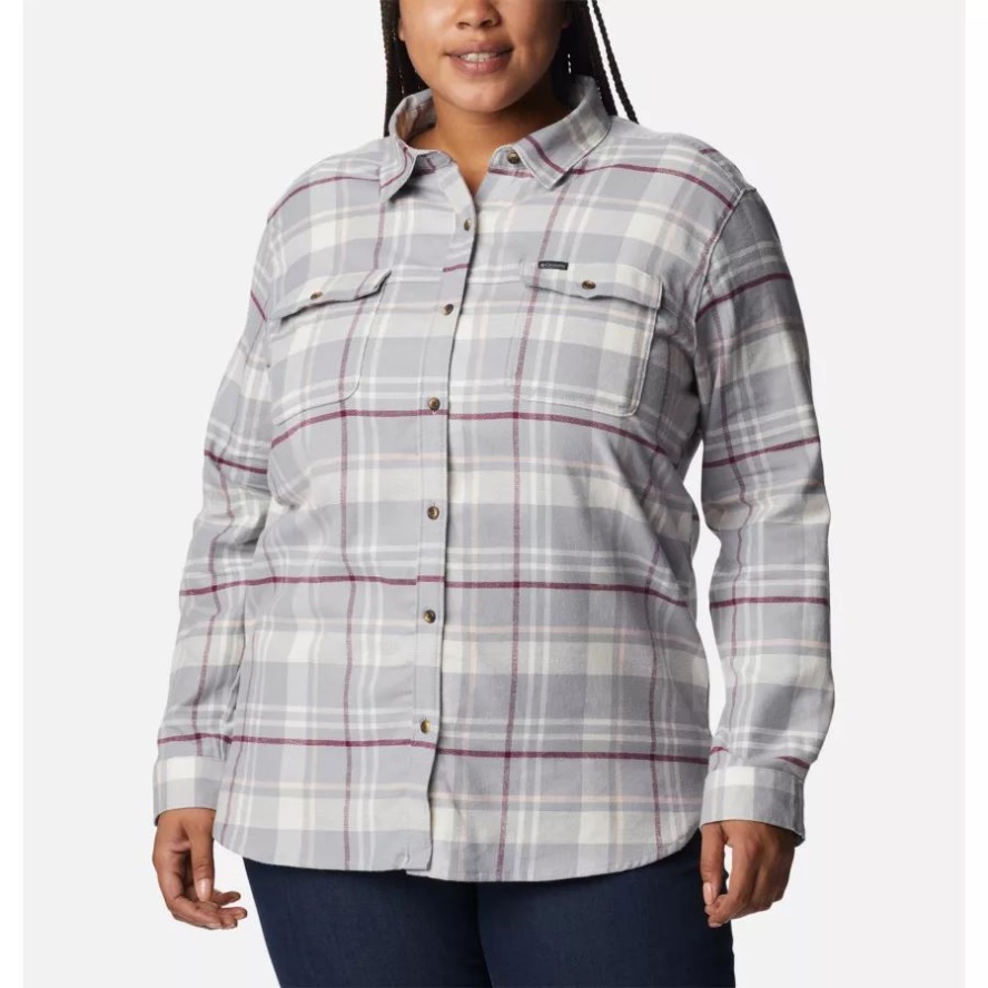 Columbia Sale Columbia Sale Grey Simple Tartan Women's Pine Street Stretch Flannel Plus Size