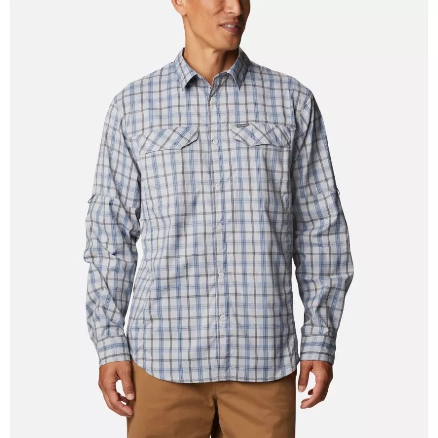 Columbia Sale Columbia Sale Grey Switchback Madras Men's Silver Ridge Lite Plaid Long Sleeve Shirt