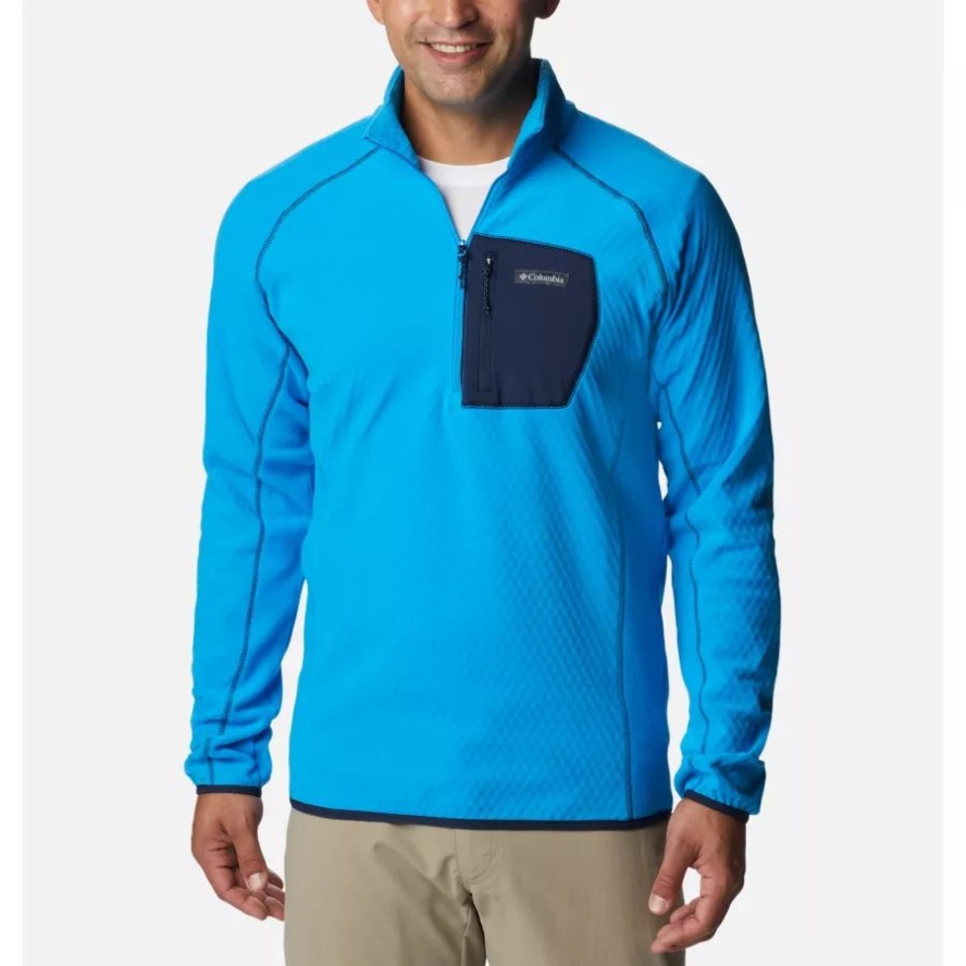 Columbia Sale Compass Blue/Collegiate Navy Men's Outdoor Tracks Half Zip Fleece Pullover