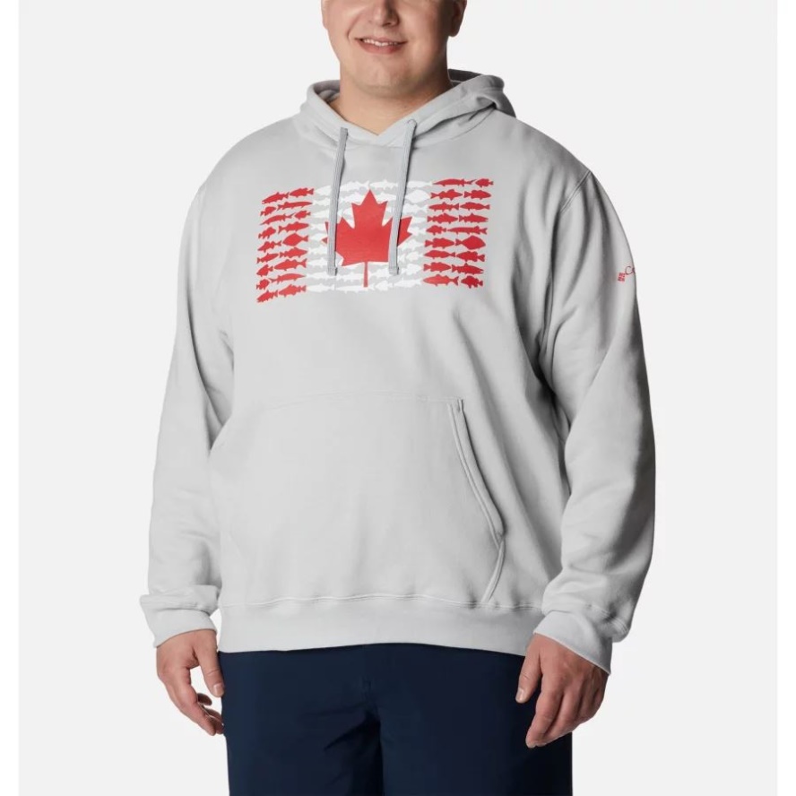 Columbia Sale Cool Grey/Bright Red Canada Men's PFG Fish Flag II Hoodie Big