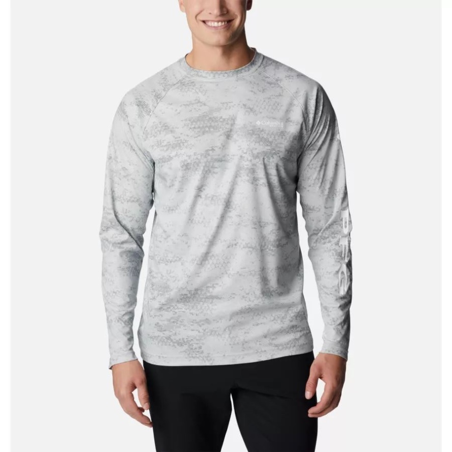 Columbia Sale Cool Grey Dark PFG Camo Men's PFG Terminal Deflector Printed Long Sleeve Shirt