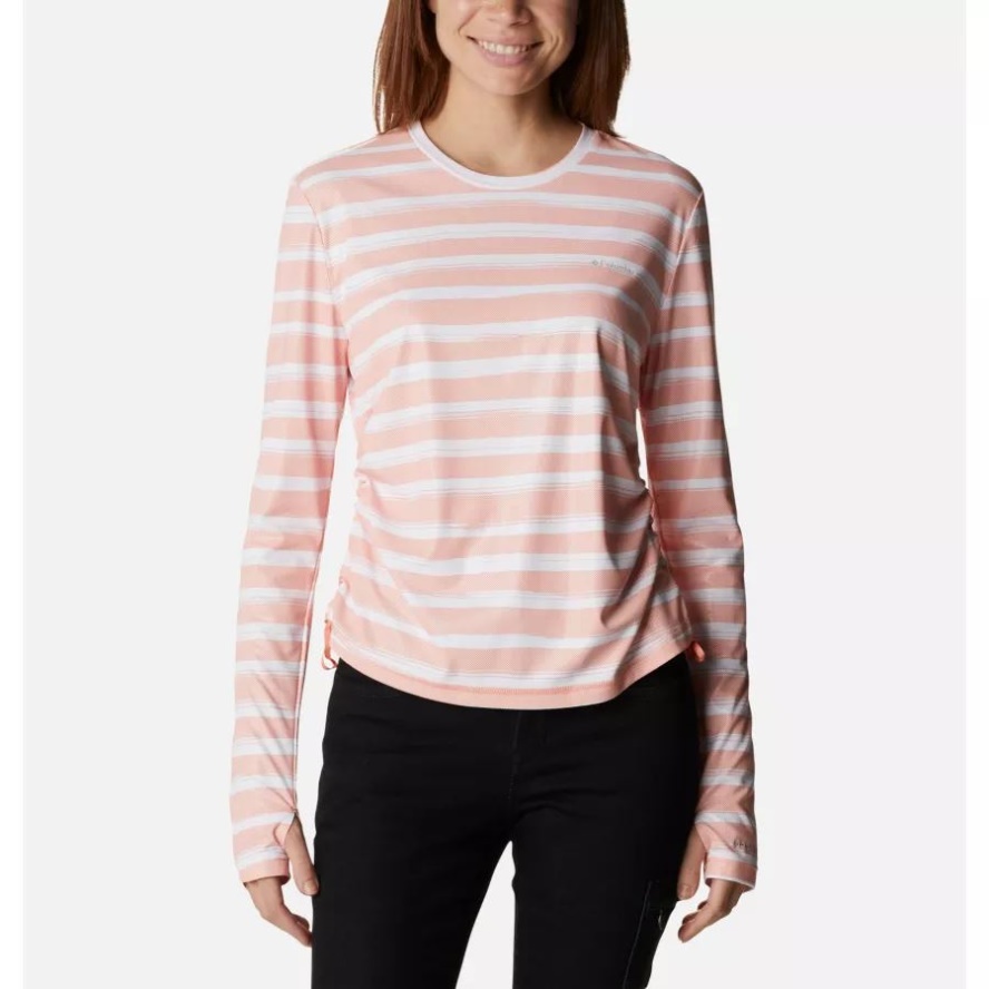 Columbia Sale Coral Reef Brush Stripe Women's Sun Deflector Summerdry Long Sleeve Shirt