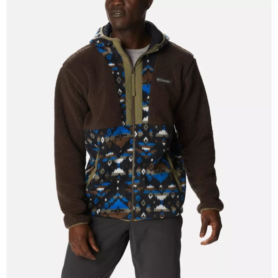 Columbia Sale Cordovan/Bright Indigo Rocky Mtn Print Men's Back Bowl Sherpa Full Zip Hoodie