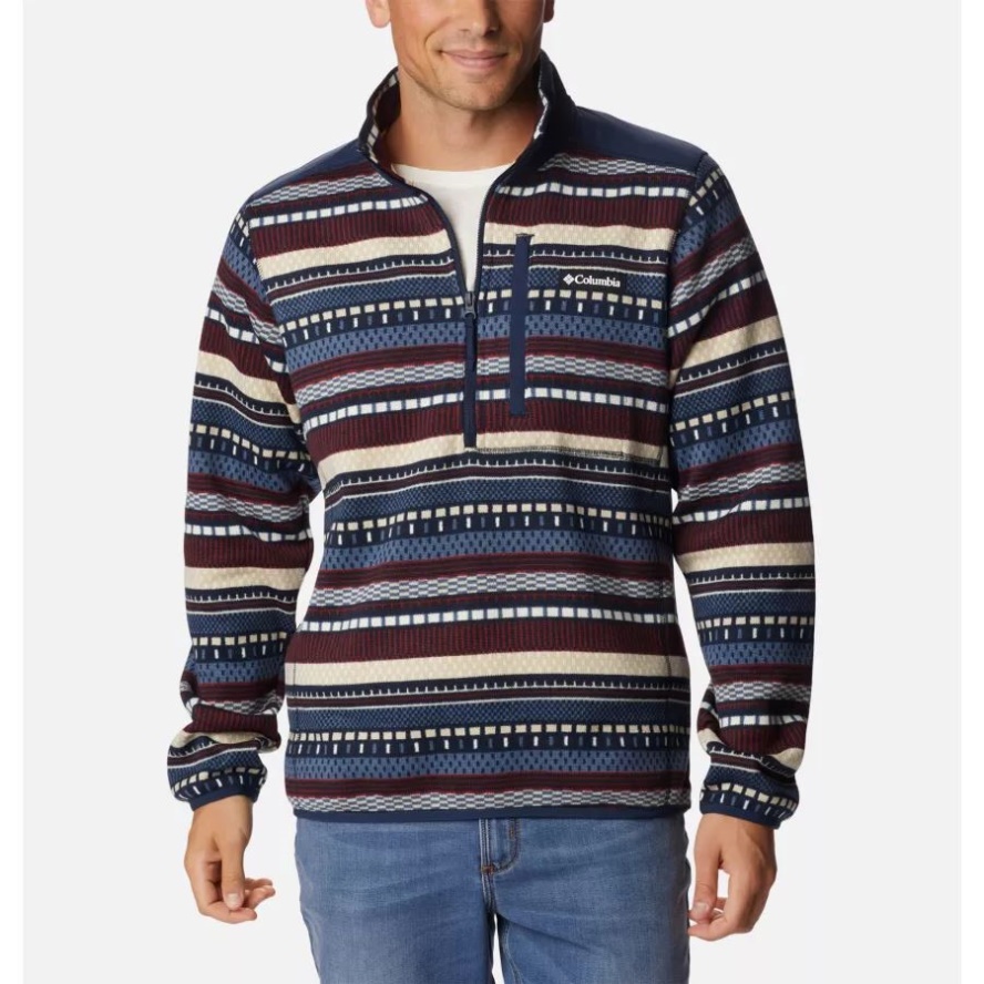 Columbia Sale Dark Mountain Apres Stripe Men's Sweater Weather II Half Zip Printed Fleece