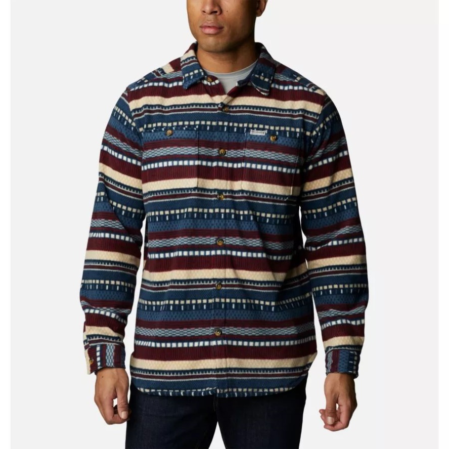 Columbia Sale Dark Mountain Apres Stripe Print Men's Flare Gun Fleece Over Shirt
