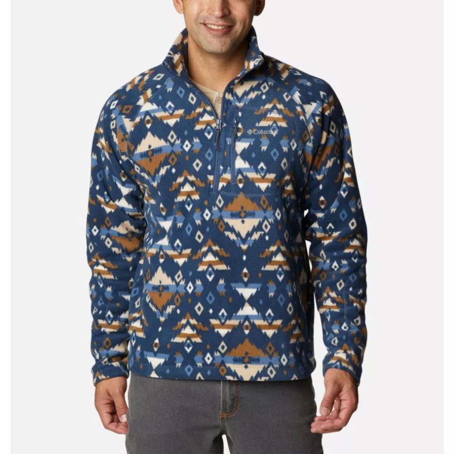 Columbia Sale Dark Mountain Rocky Mountain Print Men's Fast Trek Printed Half Zip Fleece