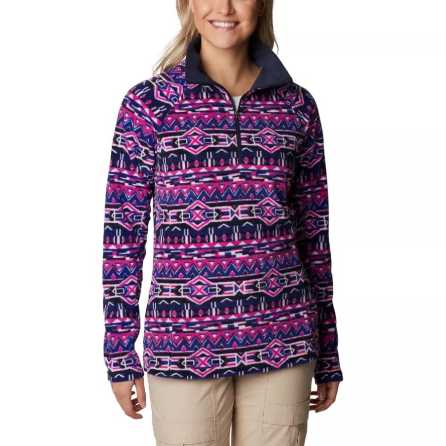 Columbia Sale Dark Sapphire 80s Stripe Print Women's Glacial IV 1/2 Zip Patterned Print