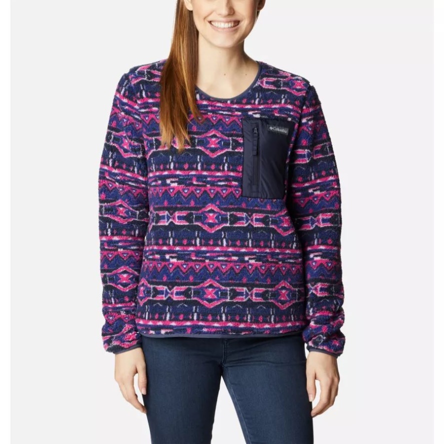 Columbia Sale Dark Sapphire 80s Stripe Print Women's West Bend Sherpa Crewneck Pullover