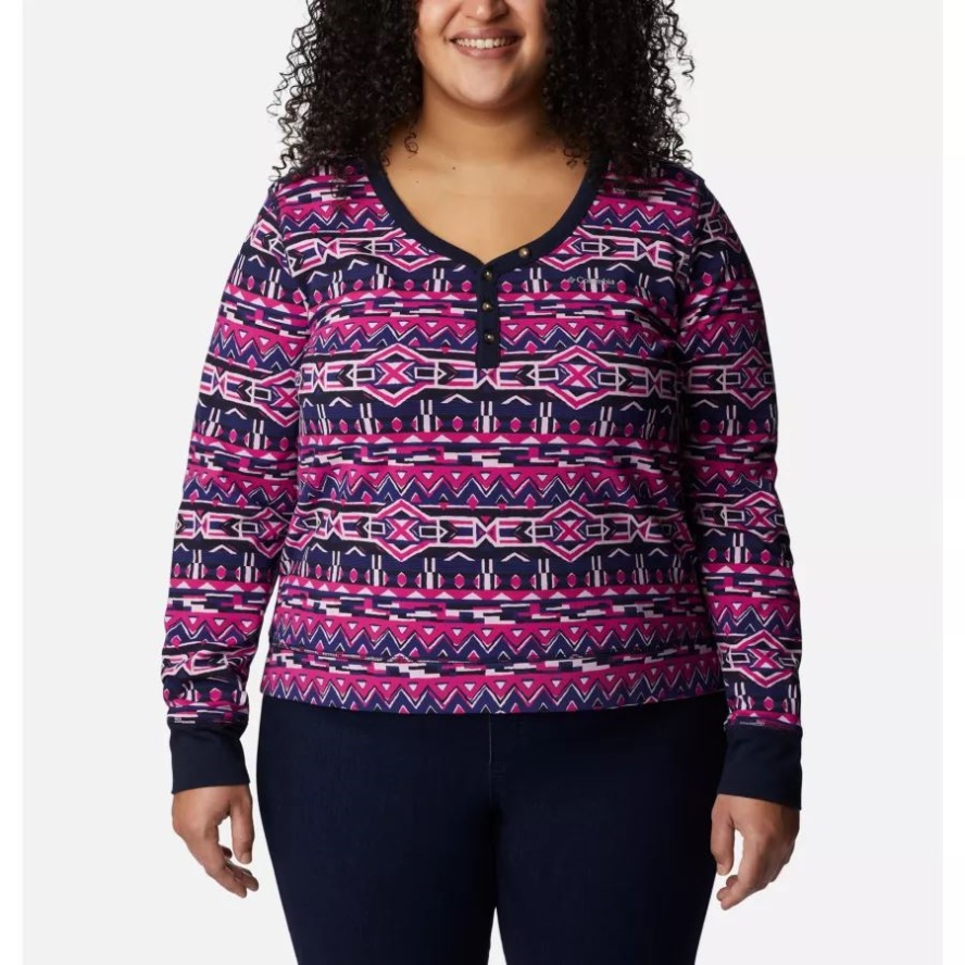 Columbia Sale Dark Sapphire 80s Stripe Women's Holly Hideaway Long Sleeve Shirt Plus Size