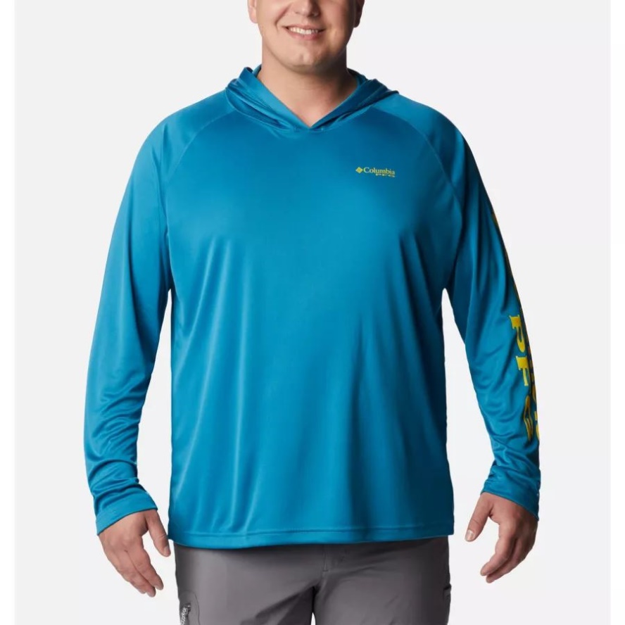 Columbia Sale Deep Marine/Laser Lemon Logo Men's PFG Terminal Tackle Hoodie Big