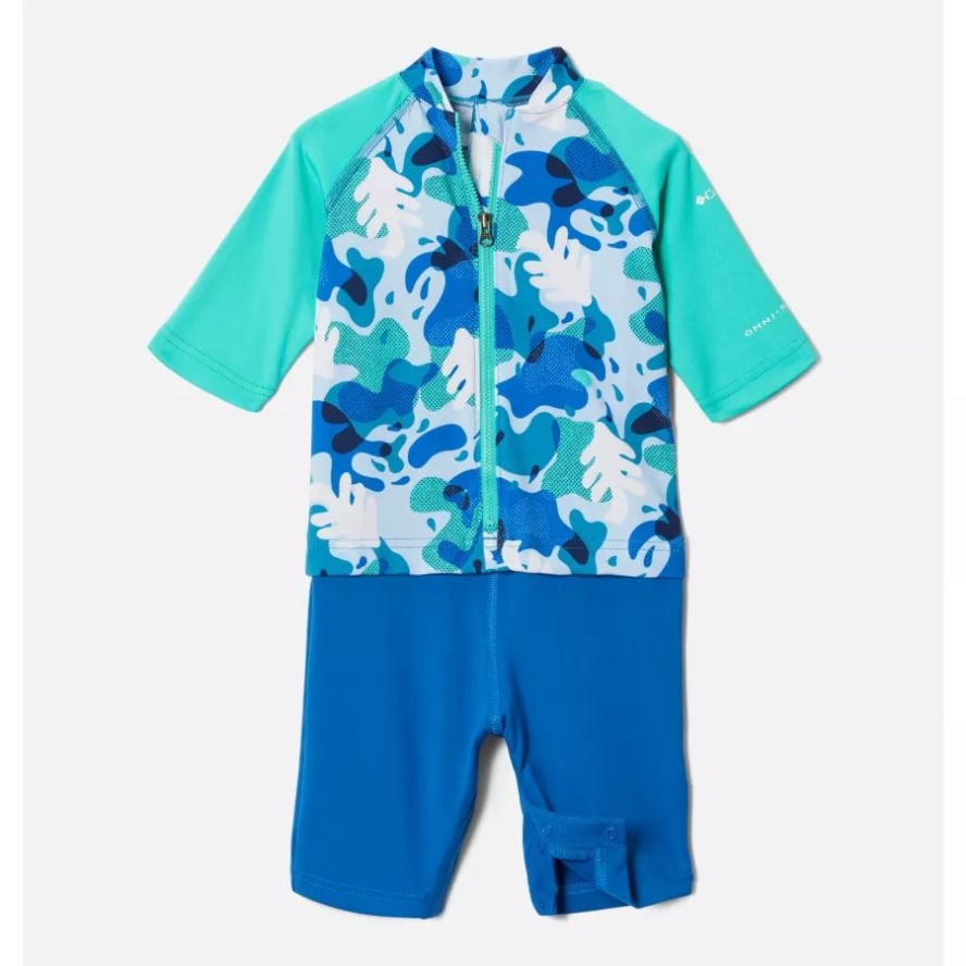 Columbia Sale Deep Marine Splash Camo/Elctrc Turq Toddler Sandy ShoresSunguard Suit