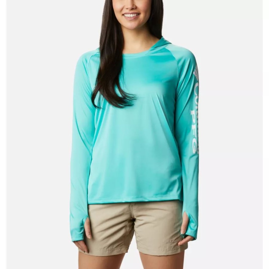 Columbia Sale Dolphin/White Logo Women's PFG Tidal Tee Hoodie