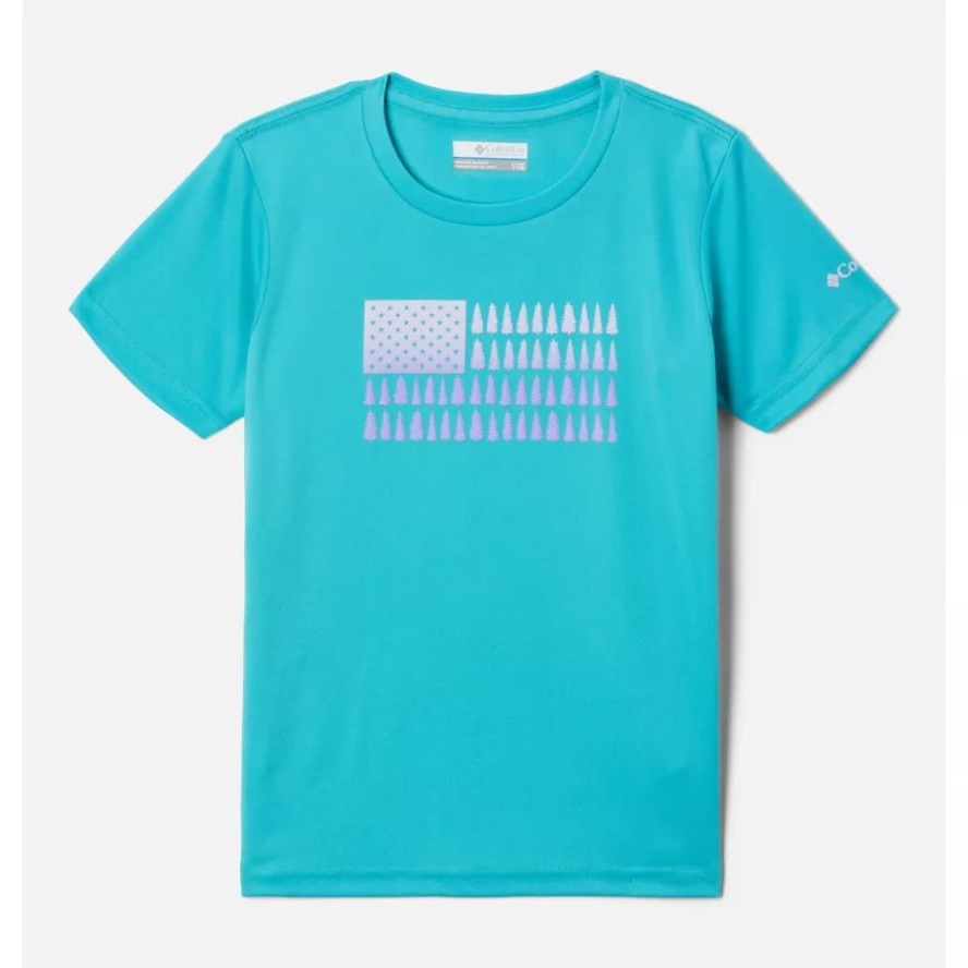 Columbia Sale Geyser/Patriotic Pines Graphic Girls' Mirror Creek Short Sleeve Graphic T-Shirt