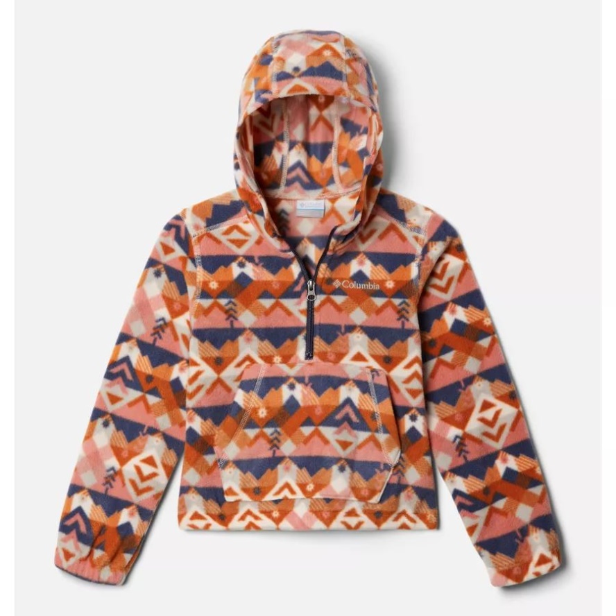 Columbia Sale Girls' Benton Springs Hooded Half Zip Fleece Pullover Peach Blossom Checkpoint