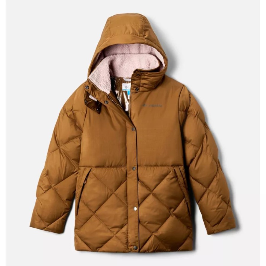 Columbia Sale Girls' Forest Park Down Hooded Puffy Jacket Delta Ripstop/Mineral Pink