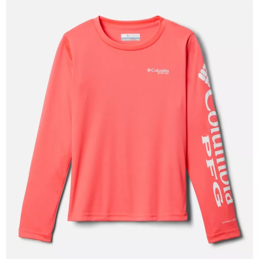 Columbia Sale Girls PFG Tidal Long Sleeve T-Shirt Neon Sunrise/White Logo